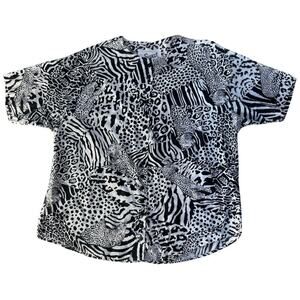 Swat Blouse Womens XXL Black White Animal Print Pockets Button Front‎ Hi-Lo